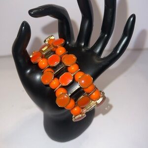 Vintage Orange Bead Bracelet Gold Tone Stretch‎ Costume Jewelry Fashion